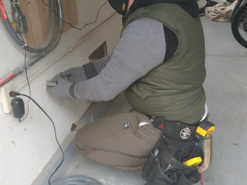 Electrician performing outlet wiring in a Alaiedon garage